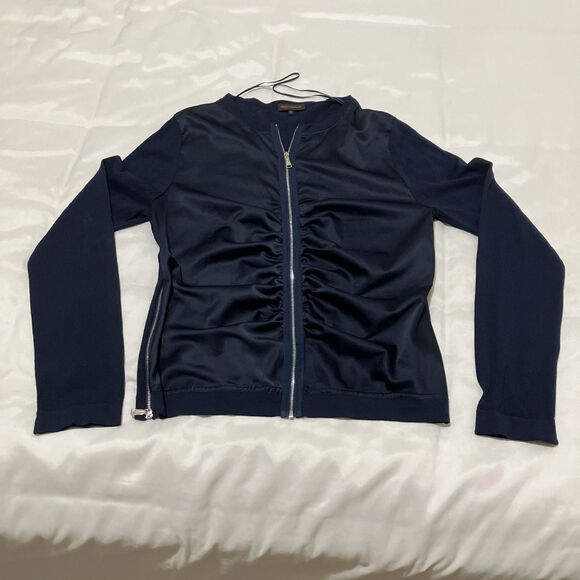 Adolfo Dominguez Shacket Jacket Full Zip Navy Blue Ruched Lightweight Women’s M - Picture 1 of 8